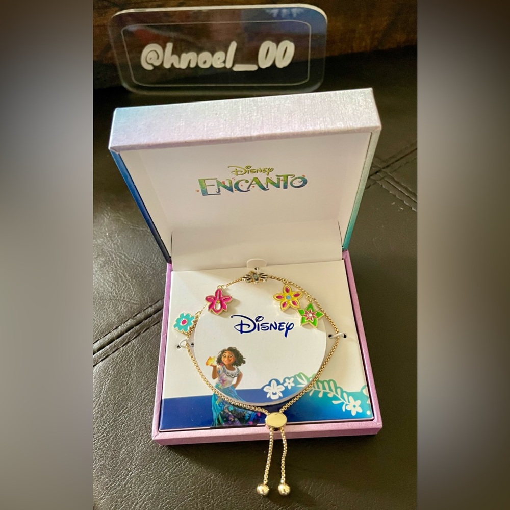 Disney Encanto Gold Tone Adjustable Bracelet with Flower Charms in Gift Box